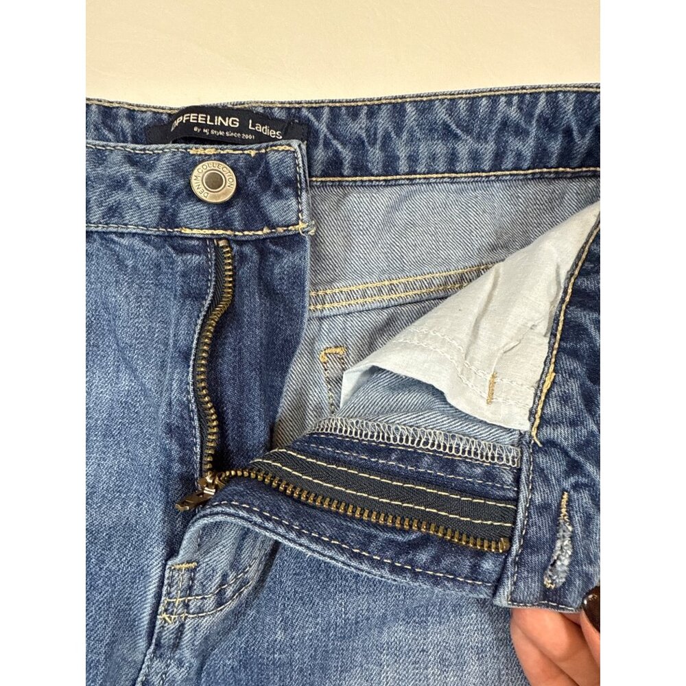 Denim Frayed Hem A-Line Skirt By TopFeeling Ladies Size M Blue (F321) - Picture 5 of 7